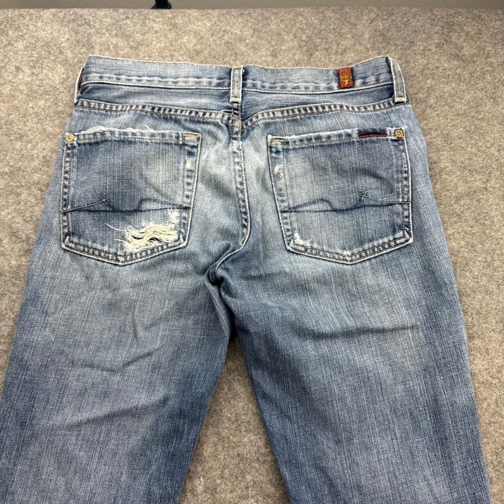 7 For All Mankind Flare Jeans Womens 28x31 Blue Distressed Cotton Made in USA - Picture 4 of 12